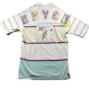 Enyce Men Polo Shirt Vintage Y2K Stripe Embroidered Appliqued Hip Hop Large C188